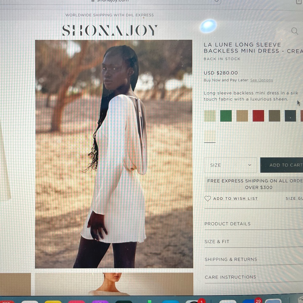 NWT SHONA JOY LA LYNE LONG SLEEVE BACKLESS MINI DRESS-Cream - size 2